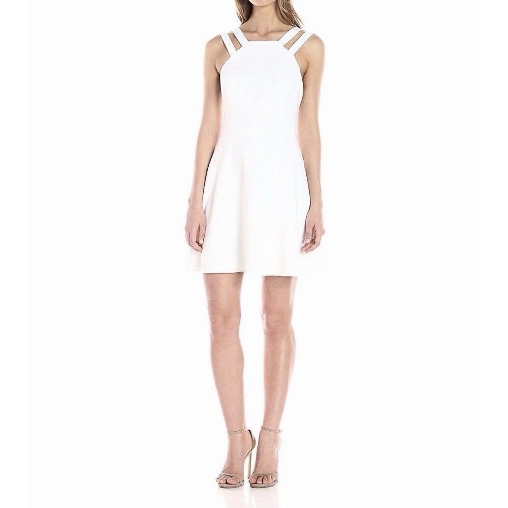 French Connection Whisper Light Double-Strap Mini Dress White 8 Bride Grad Party